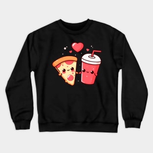 Kawaii Pepperoni Pizza Slice and Cola Drink with Hearts | Pizza and Chill | Pizza Lovers Crewneck Sweatshirt